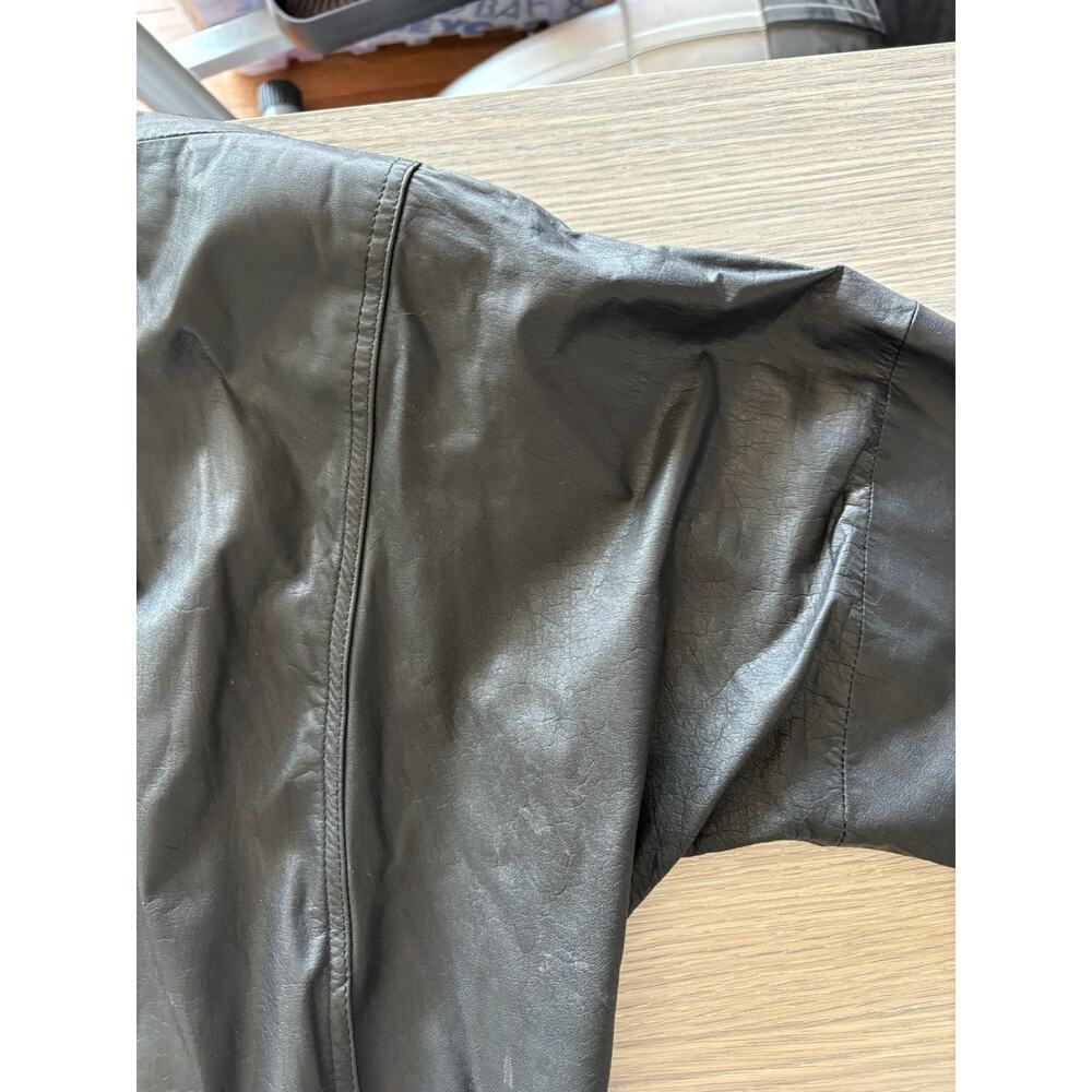 Vintage Tarazzia Black Leather Jacket Women’s L 90s Oversized Open Front Coat - Picture 8 of 11